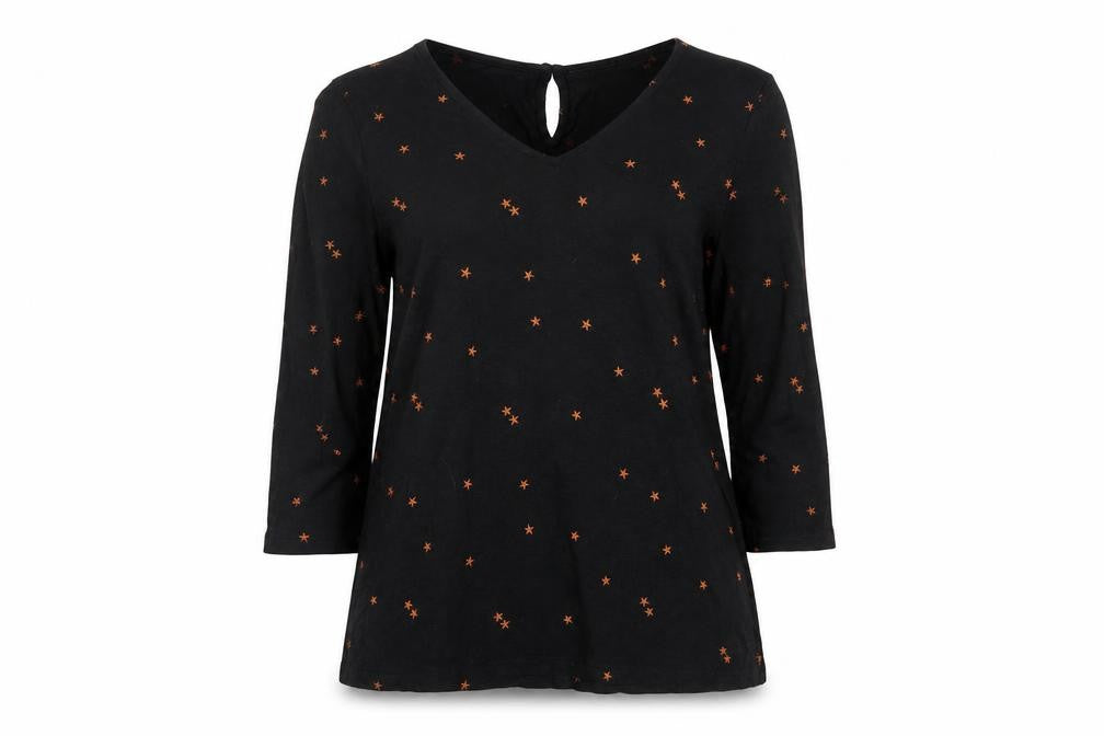 Fat Face Women’s Black Embroidered Star Tunic Blouse Size 12
