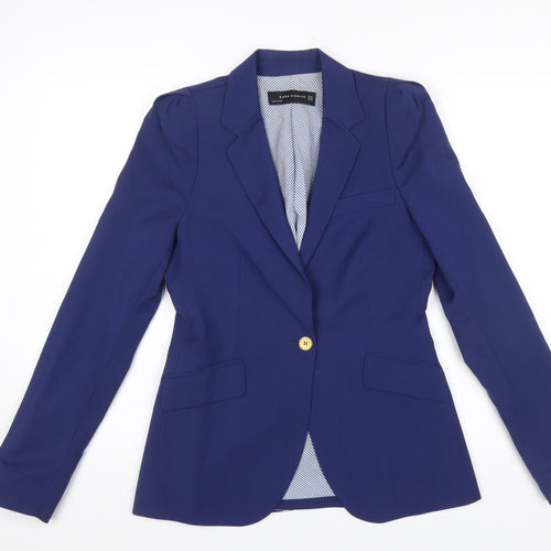 Zara Woman Blue Wool Single-Breasted Blazer XS Women’s Smart Jacket