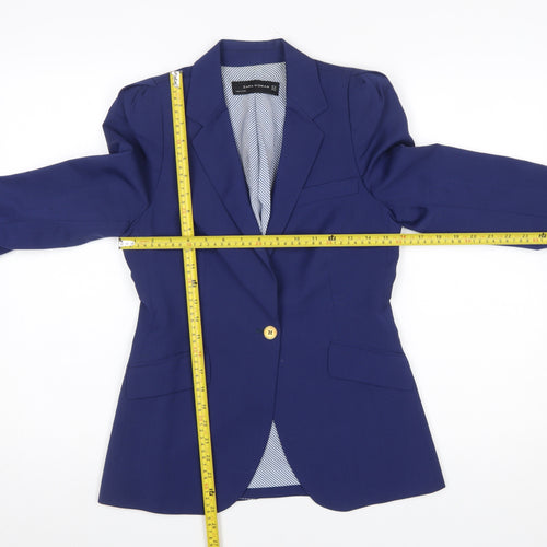 Zara Woman Blue Wool Single-Breasted Blazer XS Women’s Smart Jacket