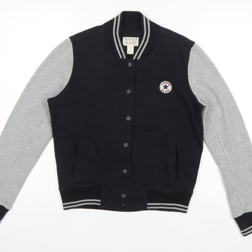 Converse Boys Black & Grey Varsity Jacket Size L Cotton Blend
