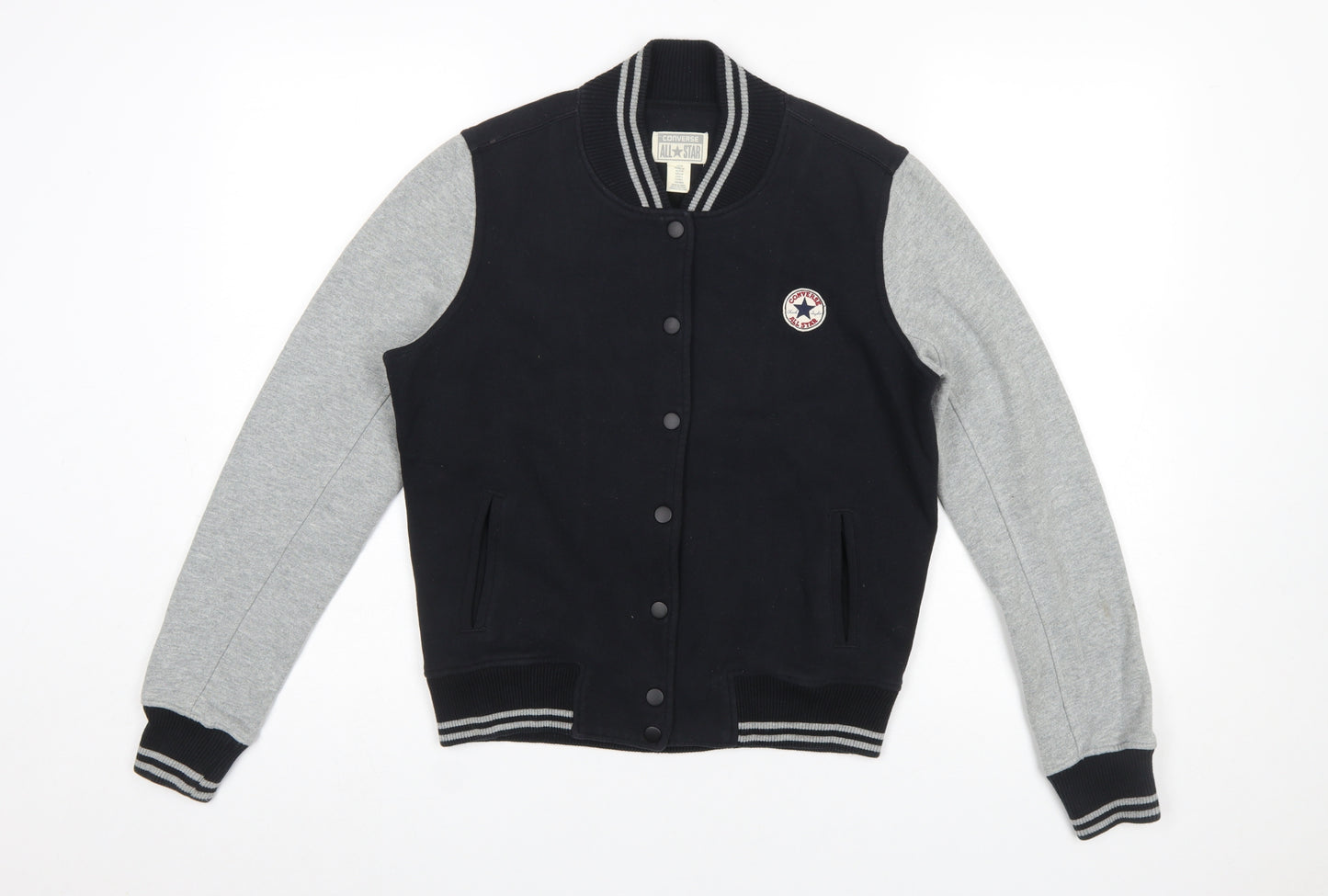 Converse Boys Black & Grey Varsity Jacket Size L Cotton Blend