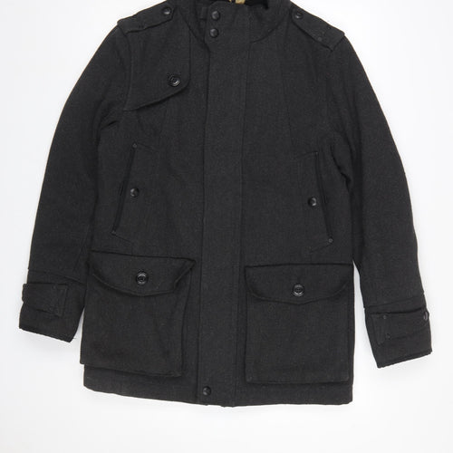 F.F.P. Men's Black Military Coat Wool Blend Size M Regular Fit