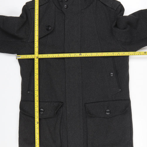 F.F.P. Men's Black Military Coat Wool Blend Size M Regular Fit