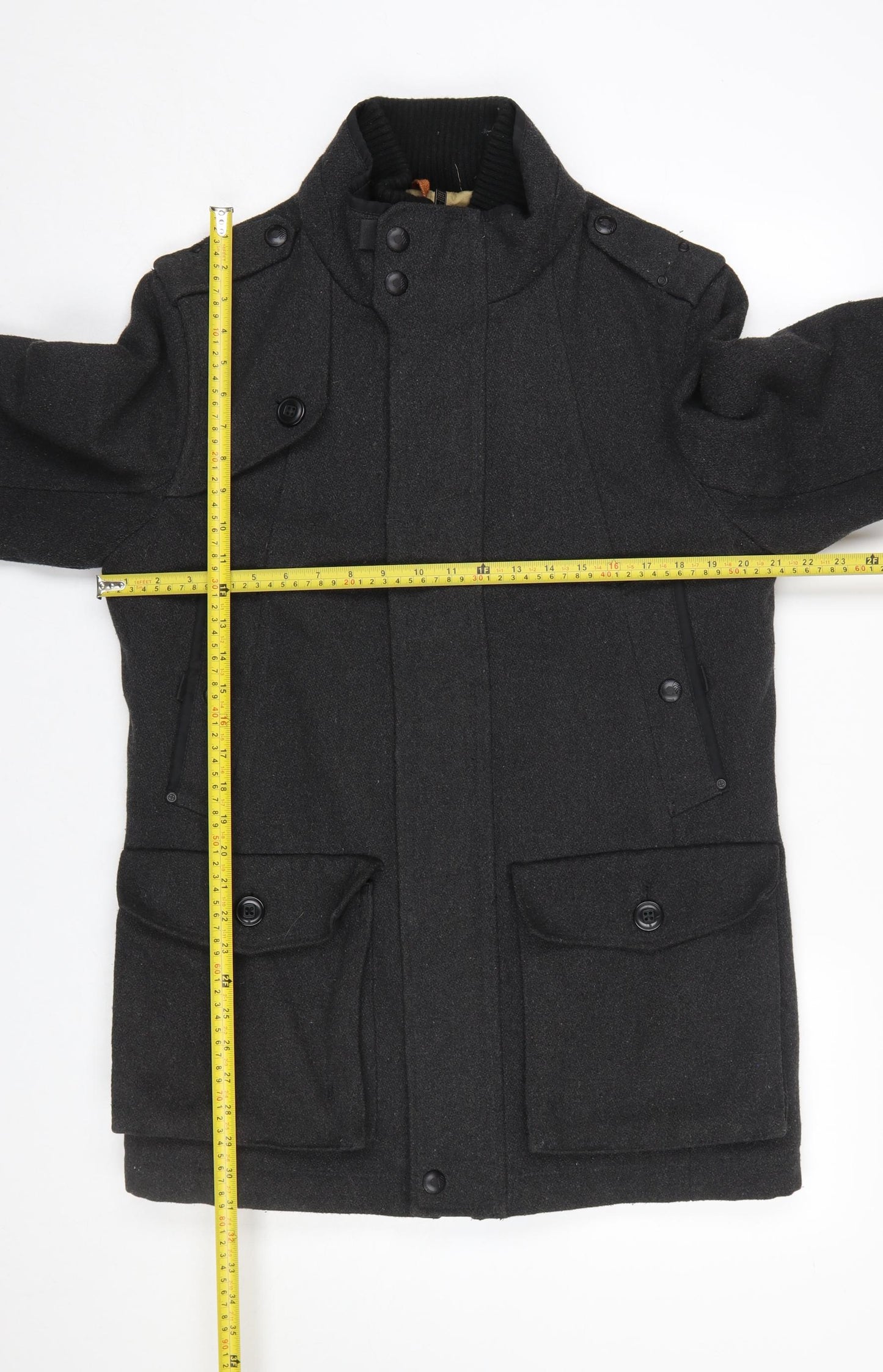 F.F.P. Men's Black Military Coat Wool Blend Size M Regular Fit