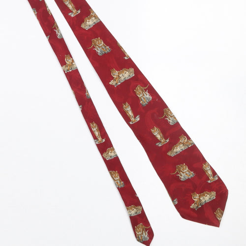 Endangered Species Men's Red Silk Tiger Animal Print Tie