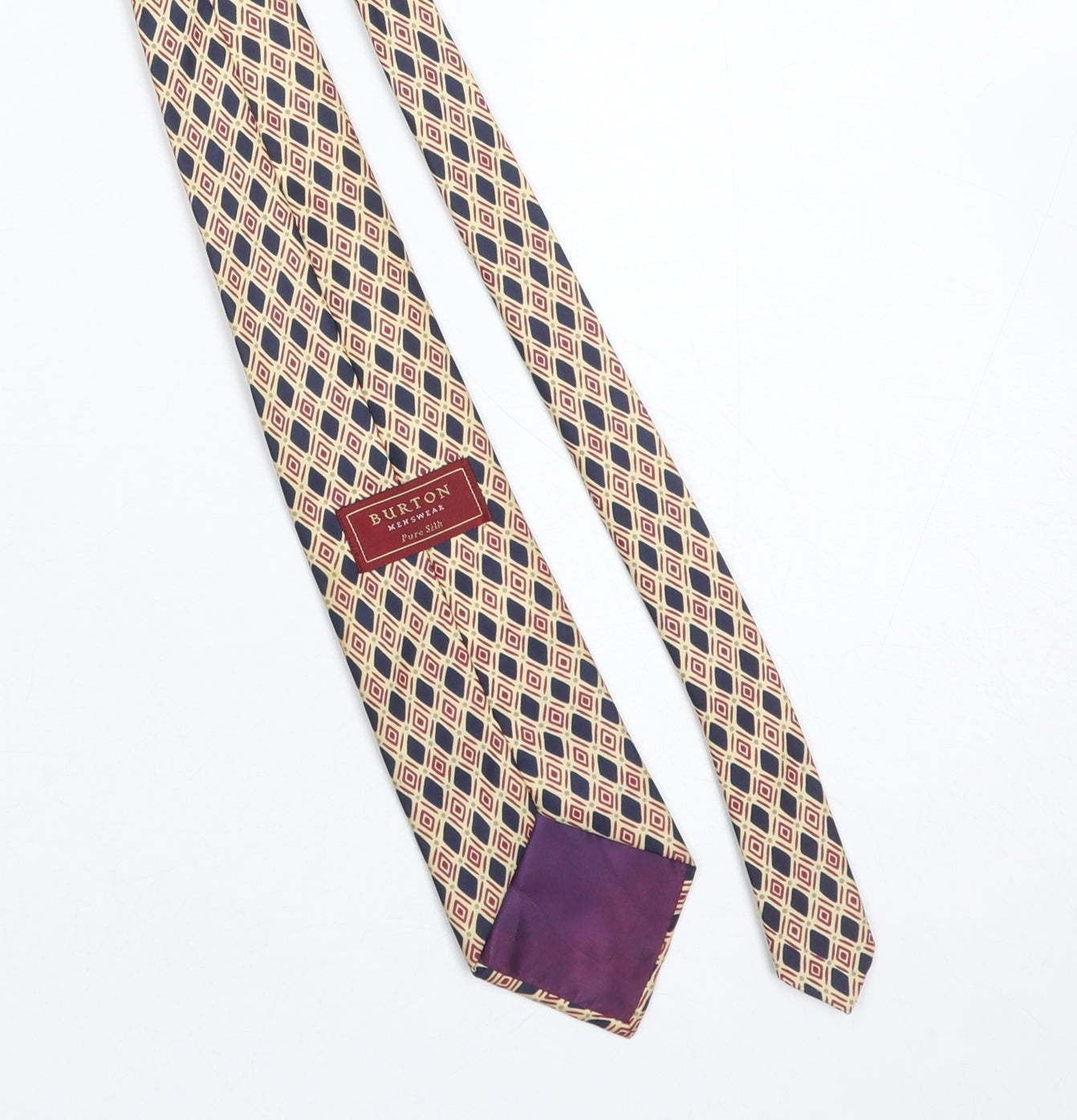 Burton Mens Beige Geometric Pure Silk Designer Tie One Size