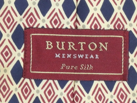 Burton Mens Beige Geometric Pure Silk Designer Tie One Size