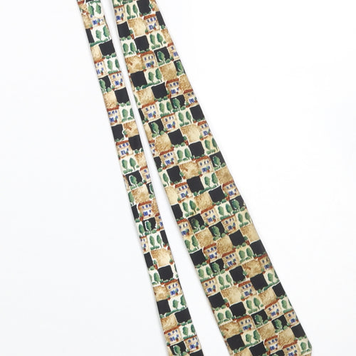 Barkerex Men’s Black Silk Designer Tie with Building Print One Size