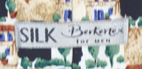Barkerex Men’s Black Silk Designer Tie with Building Print One Size