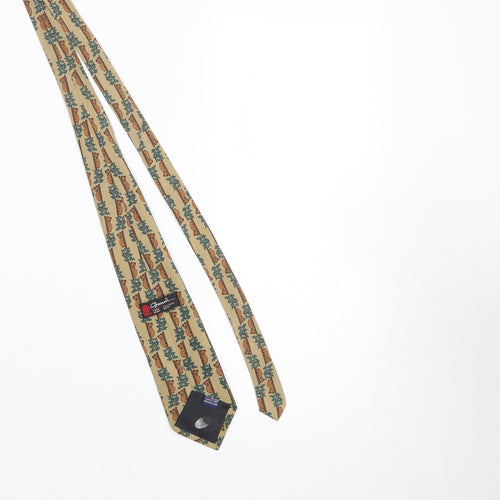 Gosun Men's Beige Silk Animal Print Tie – Bear Pattern, Hand Made, 100% Silk