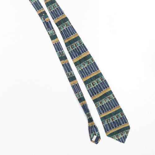 Burton Menswear Blue Green Geometric Polyester Tie One Size