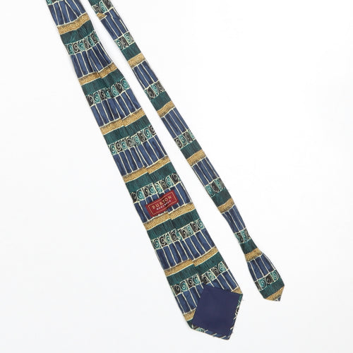 Burton Menswear Blue Green Geometric Polyester Tie One Size