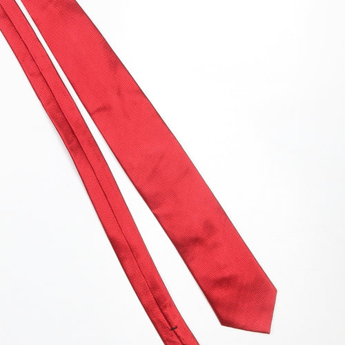 Arnotts Mens Red Herringbone Silk Slim Tie