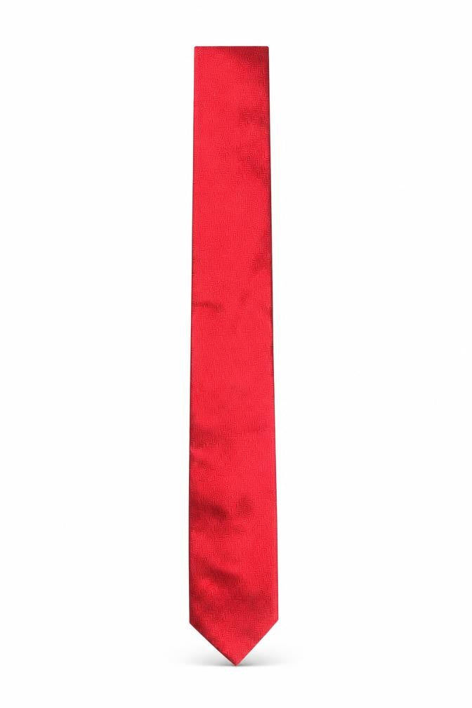 Front view of Arnotts men’s red herringbone silk slim tie