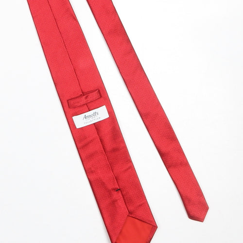 Arnotts Mens Red Herringbone Silk Slim Tie