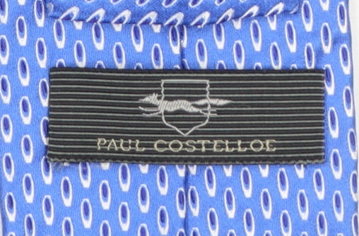 Paul Costelloe Men's Blue Patterned Silk Slim Tie 176cm