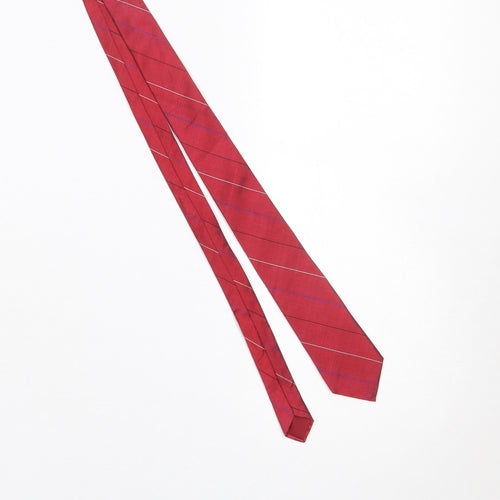 Channiti Men's Red Slim Striped 100% Silk Handmade Tie