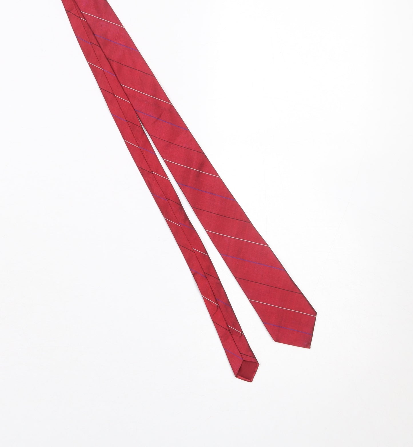Channiti Men's Red Slim Striped 100% Silk Handmade Tie