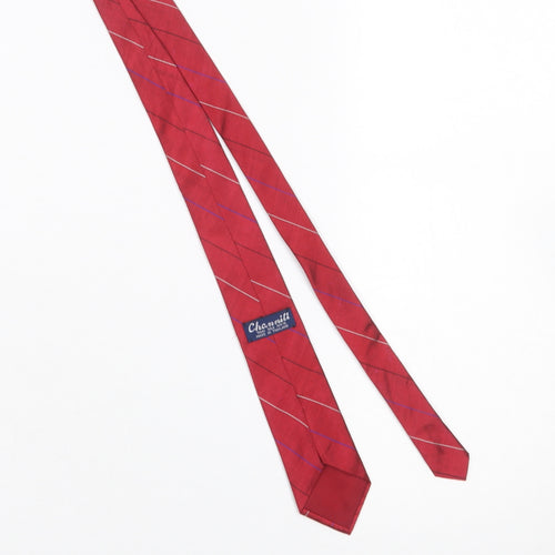Channiti Men's Red Slim Striped 100% Silk Handmade Tie