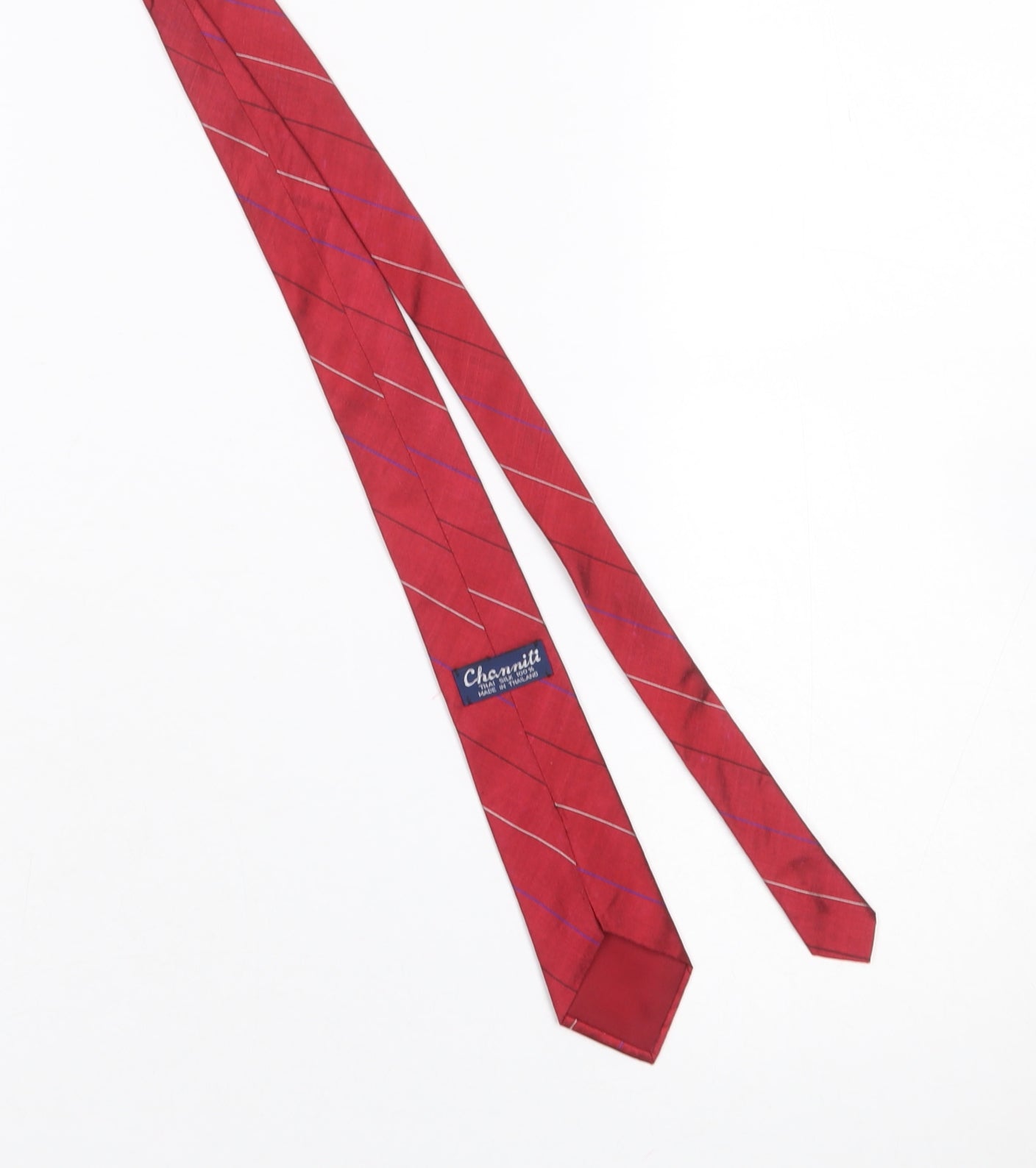 Channiti Men's Red Slim Striped 100% Silk Handmade Tie