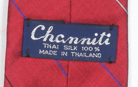 Channiti Men's Red Slim Striped 100% Silk Handmade Tie