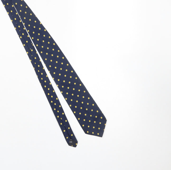 The Savile Row Company Men's Navy Blue Polka Dot Silk Tie