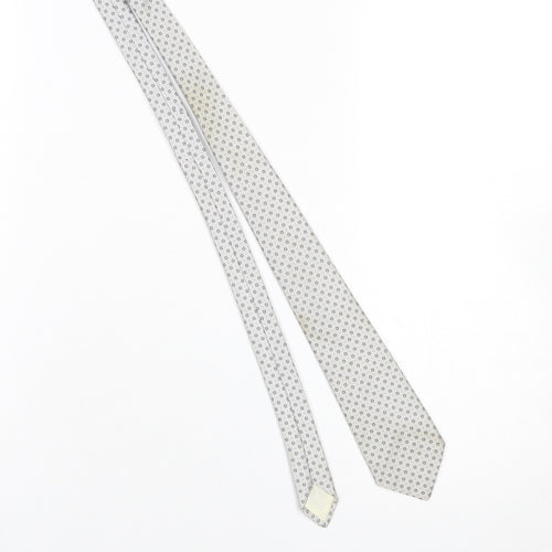 André Grande Men’s Silver Geometric Silk Tie Hand Cut Pointed Style