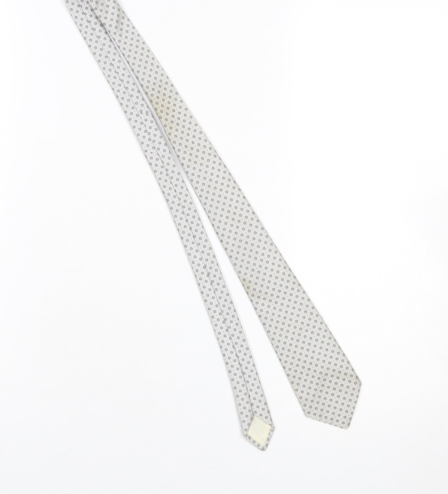 André Grande Men’s Silver Geometric Silk Tie Hand Cut Pointed Style