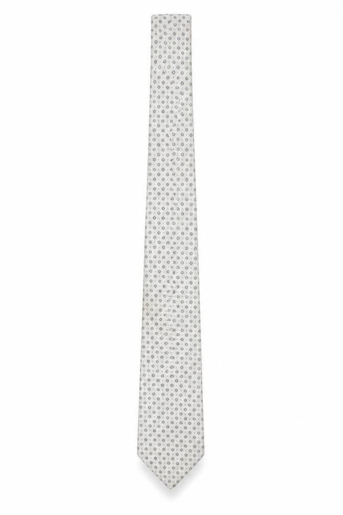 Front view of André Grande Men’s Silver Geometric Silk Tie Hand Cut Pointed Style