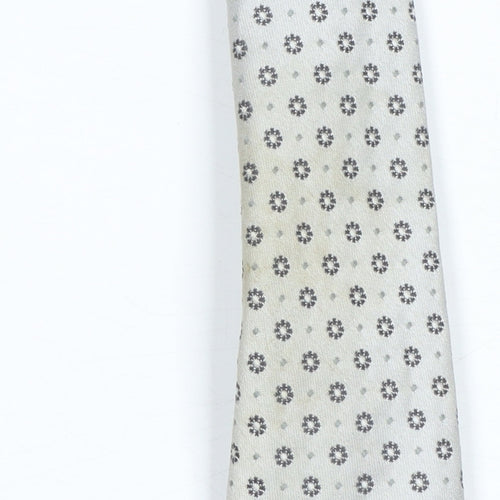 André Grande Men’s Silver Geometric Silk Tie Hand Cut Pointed Style