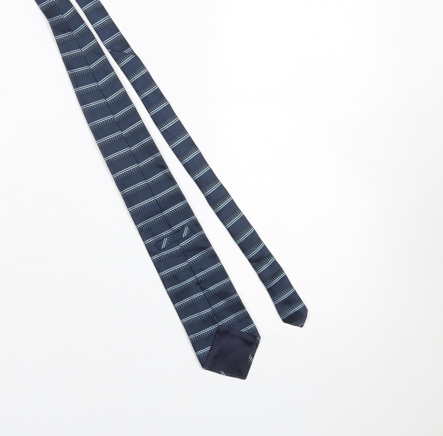 Marks and Spencer Men Blue Striped Italian Fine Silk Tie