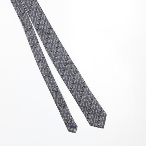 Burton Mens Grey Geometric Pattern Slim Tie 100% Silk One Size