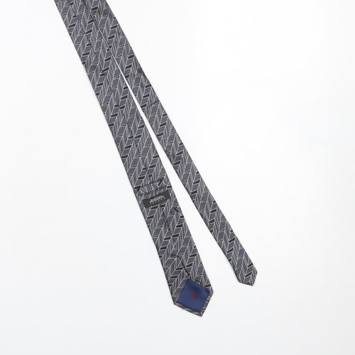 Burton Mens Grey Geometric Pattern Slim Tie 100% Silk One Size