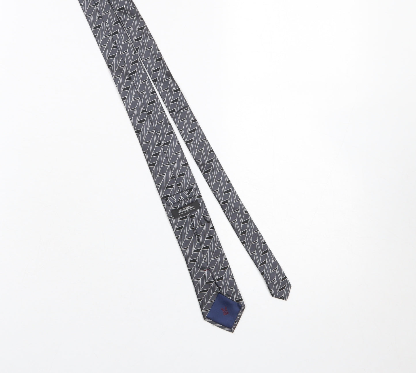 Burton Mens Grey Geometric Pattern Slim Tie 100% Silk One Size