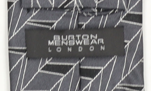 Burton Mens Grey Geometric Pattern Slim Tie 100% Silk One Size