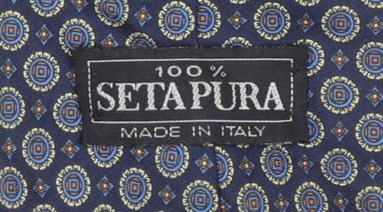 Setapura Men's Blue Geometric Silk Tie Made in Italy 176cm