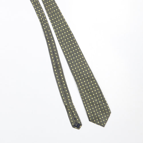 Aquascutum Men's Beige Blue Geometric Silk Tie Made in England