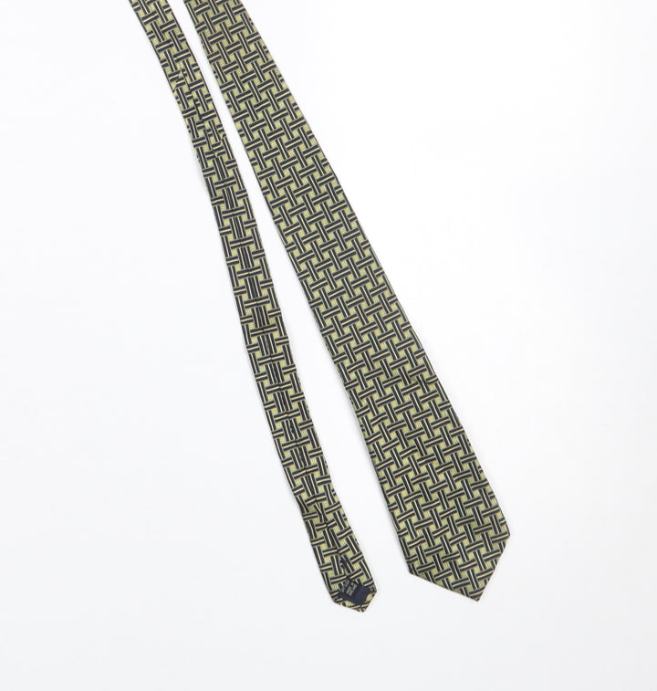 Aquascutum Men's Beige Blue Geometric Silk Tie Made in England