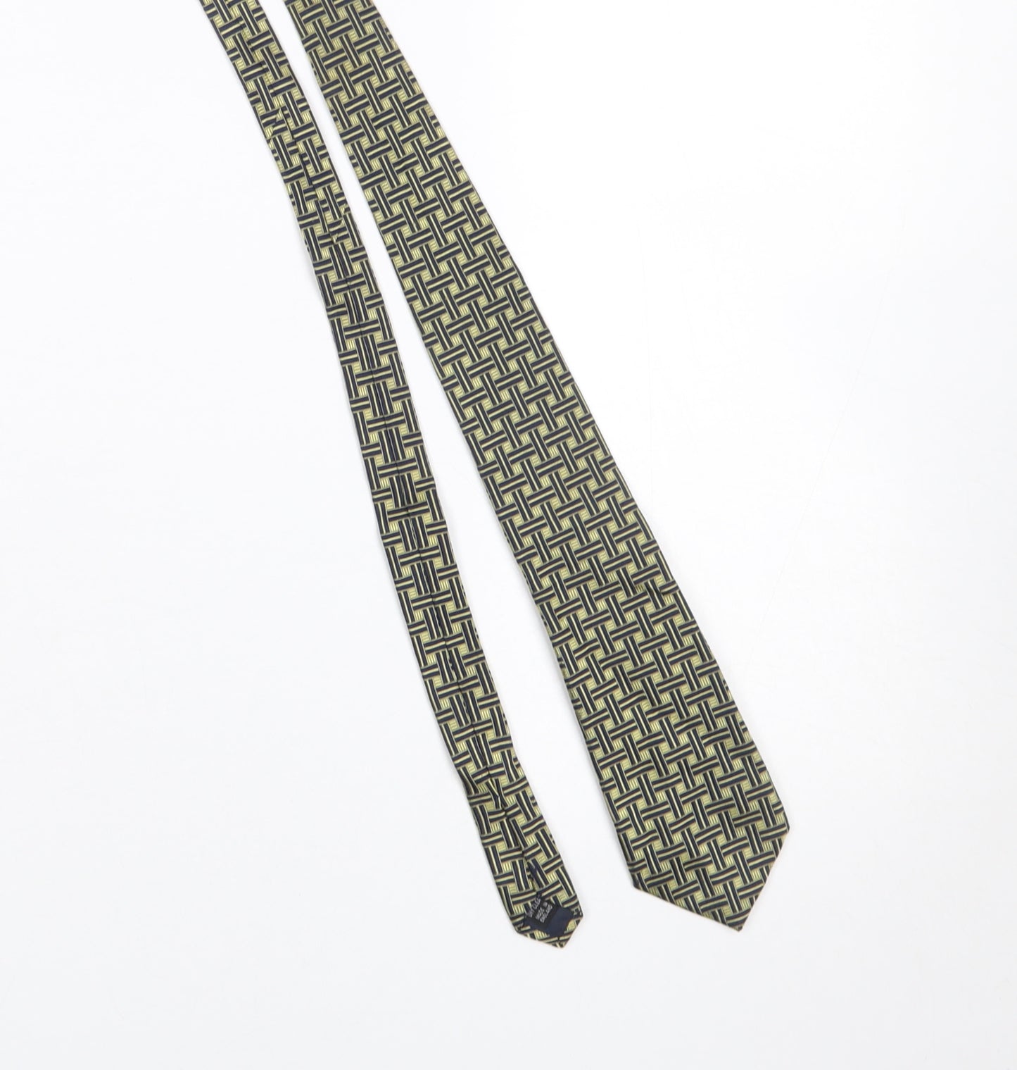 Aquascutum Men's Beige Blue Geometric Silk Tie Made in England