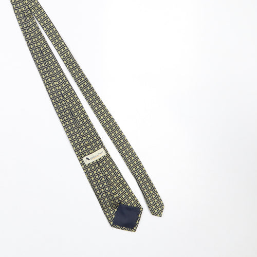 Aquascutum Men's Beige Blue Geometric Silk Tie Made in England