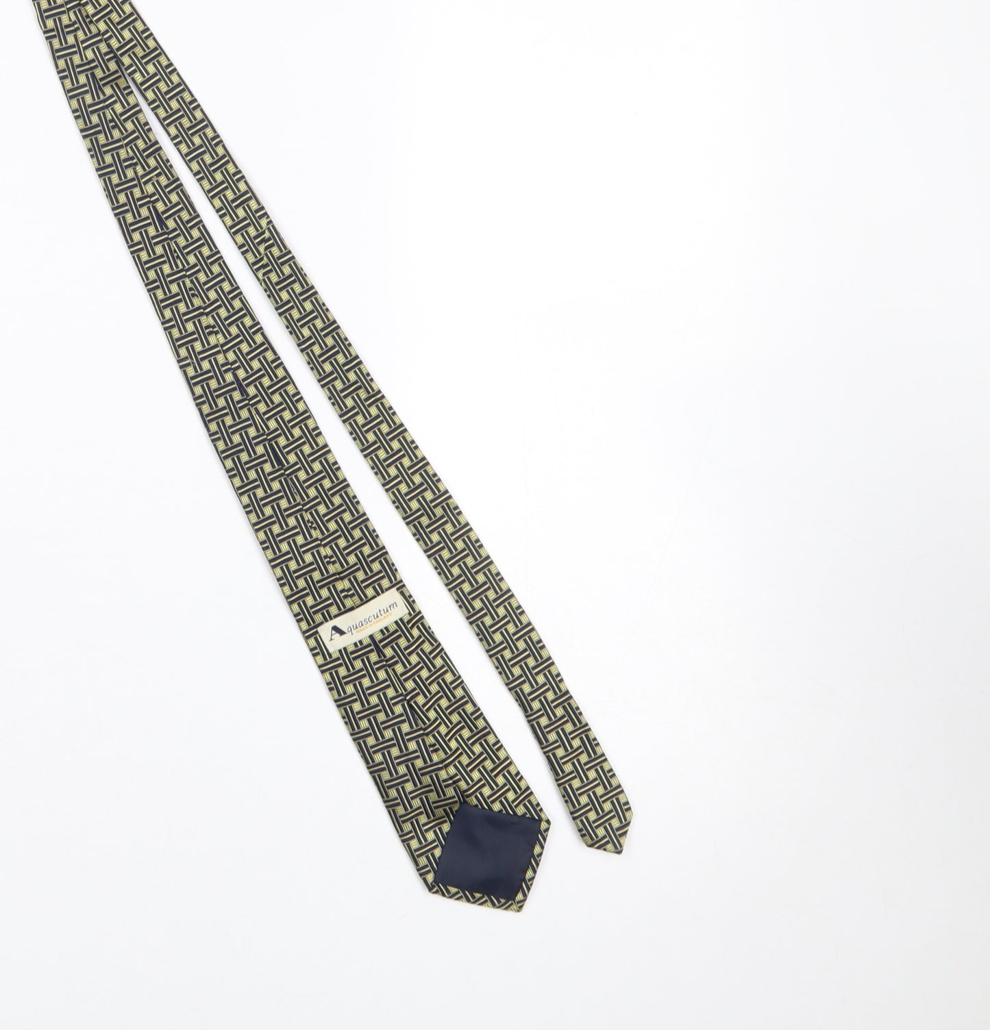 Aquascutum Men's Beige Blue Geometric Silk Tie Made in England