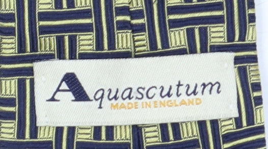 Aquascutum Men's Beige Blue Geometric Silk Tie Made in England