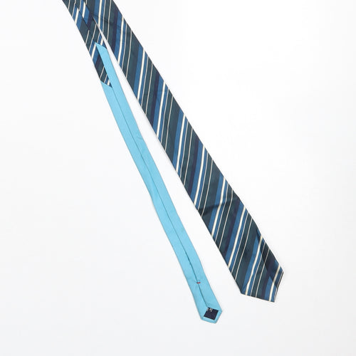 Tommy Hilfiger Men Aqua Blue Striped Silk Tie Slim Designer Made in Italy
