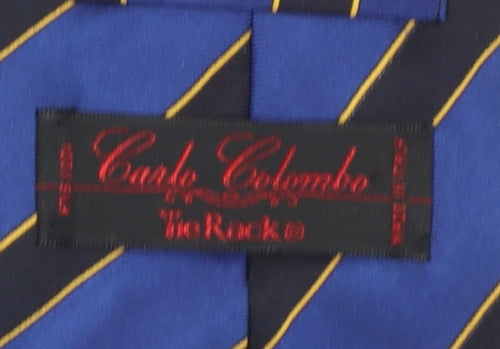Carlo Colombo Men's Blue Striped Silk Slim Tie Made in Italy