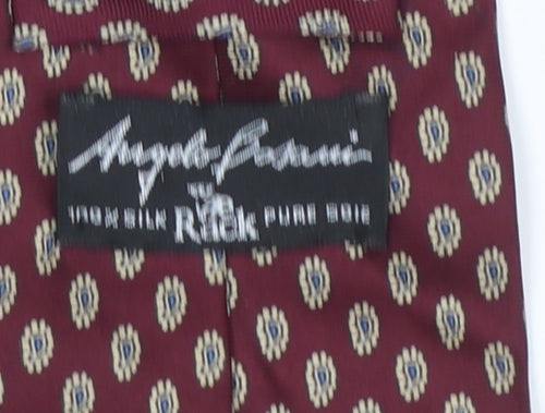 Angelo Rossi Men Burgundy Patterned 100% Silk Tie Made in Italy