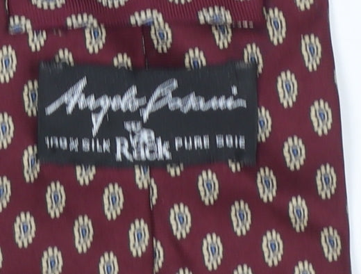 Angelo Rossi Men Burgundy Patterned 100% Silk Tie Made in Italy