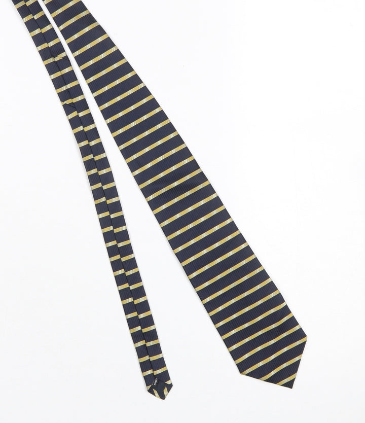 ITEMS Men's Navy and Gold Striped Pure Silk Tie Classic Style