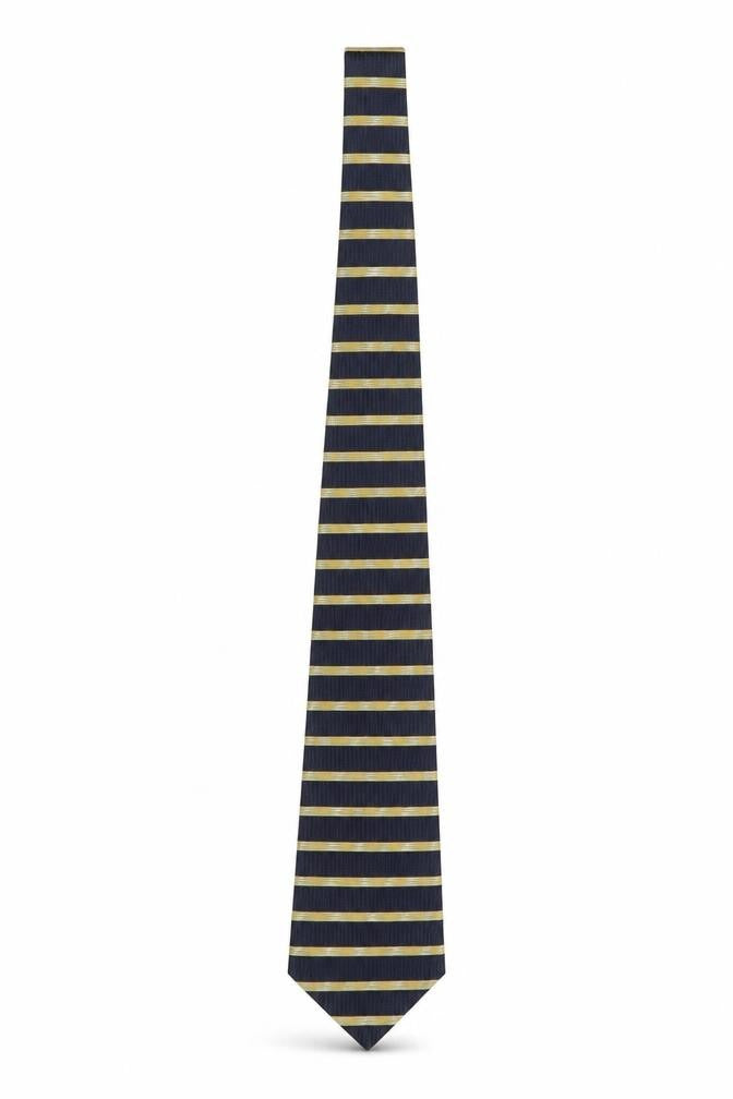 Front view of ITEMS Men's Navy and Gold Striped Pure Silk Tie Classic Style