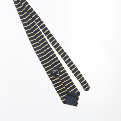ITEMS Men's Navy and Gold Striped Pure Silk Tie Classic Style