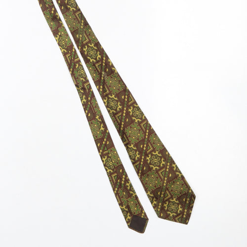Great Wall Men Brown Green Geometric 100% Silk Tie